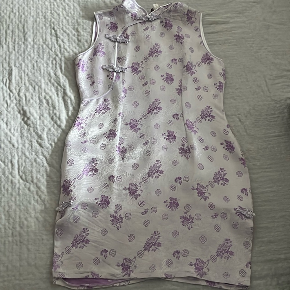 Vintage Floral Print Mandarin Collar Chinese Dress